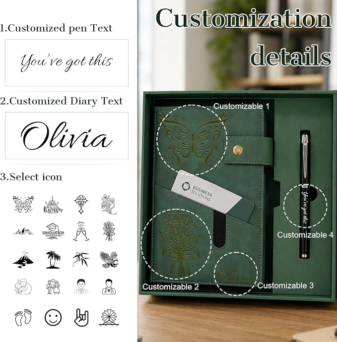 Personalized Leather Journal Gift Set with Gift Box, Custom A5 Notebook & Pen Set, Leather Bound Writing Diary for Men Women, Travel Work School Gifts