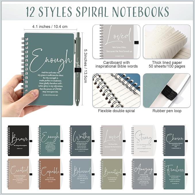 Kosiz 24 Sets Christian Gifts Bulk Christian Notebooks with Pens Inspirational Prayer Journals Bulk A6 Spiral Small Notepads for Women Men Church Members Bible Study Groups (Boho Color)