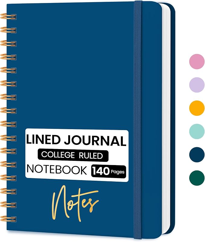 CICPAP Lined Spiral Journal Notebook, A5 College Ruled Notebook for Journaling, Note-Taking, and Daily Planning, Durable Hardcover with an Elegant Design, Navy