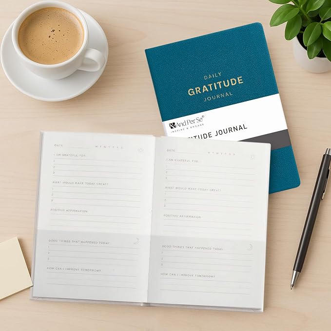 And Per Se Gratitude Journal – 5 Minute Daily Practice for Women with Prompts & Quotes – Undated Mindfulness & Happiness Notebook (Dark Turquoise)