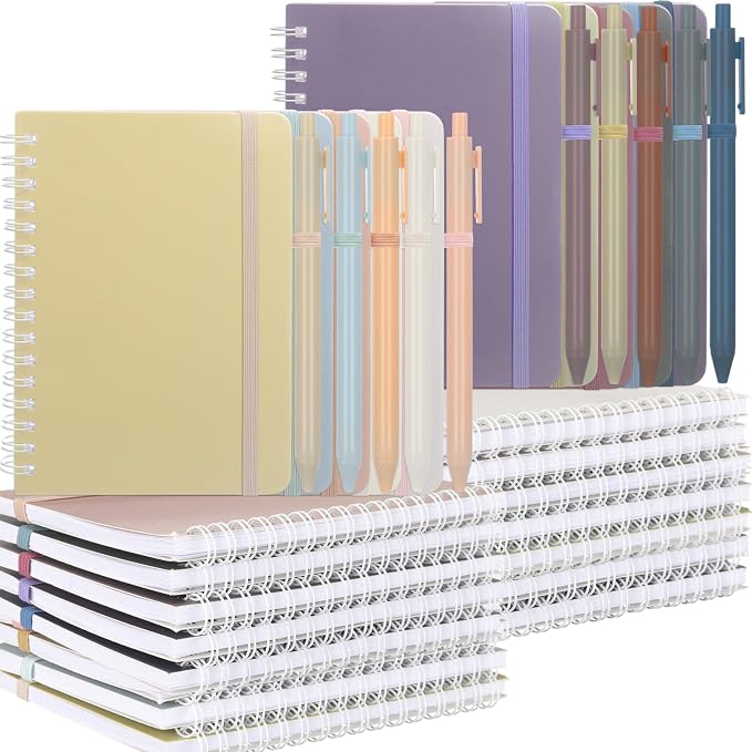 Fulmoon 100 Set Small Spiral Notebooks A6 with Pens Bulk, Multicolor 4" x 6" Pocket Notebooks Mini Lined Journals 50 Sheets for Back to School Supplies Students Rewards Office Gifts (Soft Pastels)