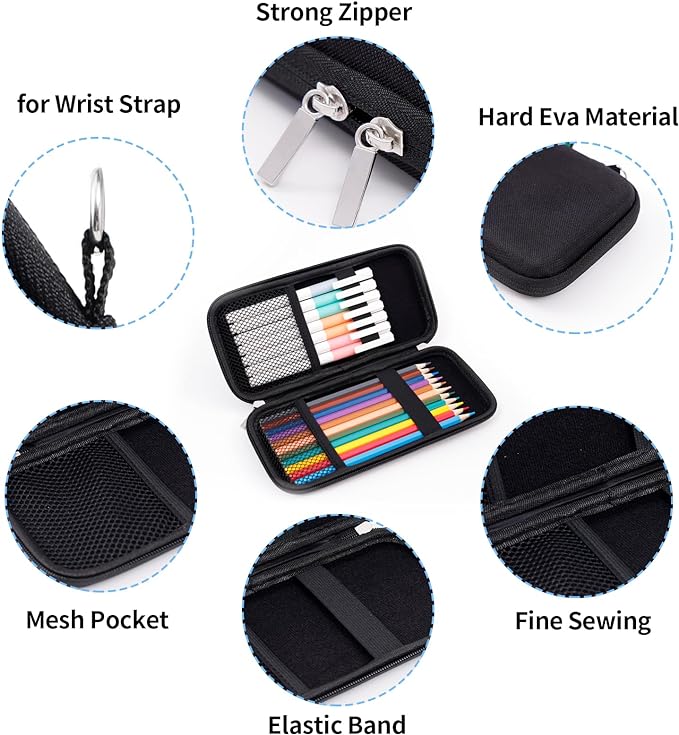 Upgraded Hard Pencil Case Box for Adults,Durable Pen Carrying Case with Zipper-Black