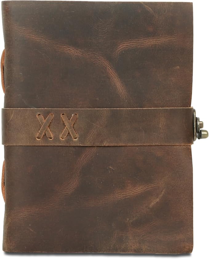 Vintage Leather Journal Handmade Buffalo Deckle Edge Paper – Leather Bound Journal for Women Men Vintage C-Lock Closure Ideal for Writing & Travel for Artists