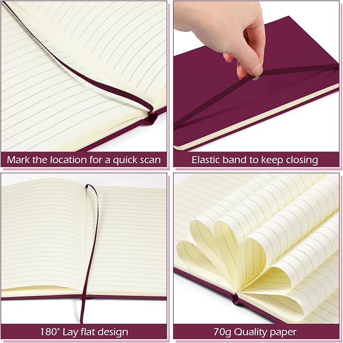 Honoson 20 Pack A5 Lined Journal Notebooks Hardcover Executive Notebook 5.5" x 8.3" PU Leather Wide Ruled Journals Bulk 160 Pages for Back to School Supplies Office Business Home (Burgundy)