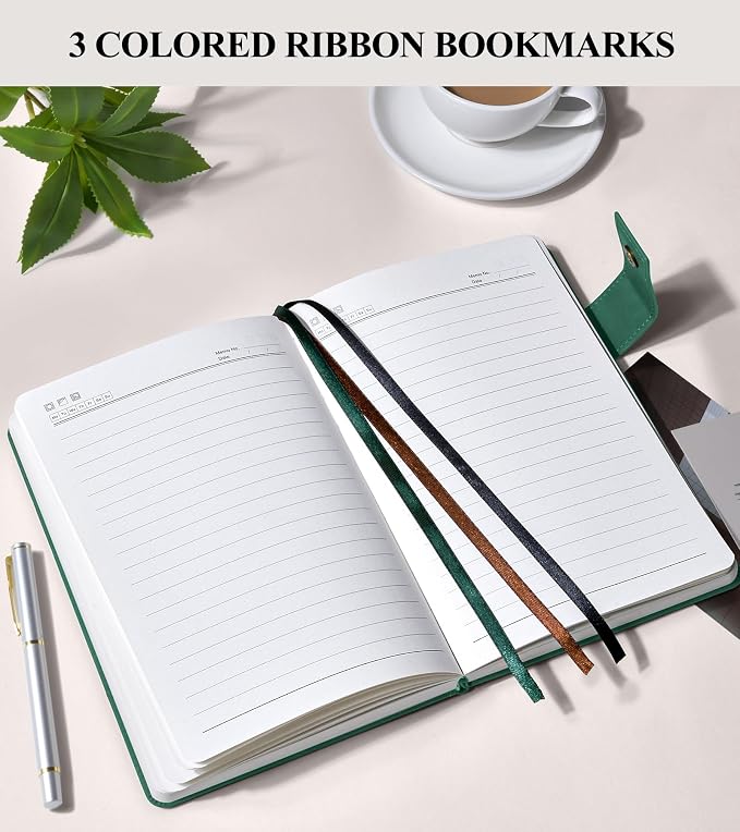 PAIBAS 8.5 x 11 Lined Notebook Journal 366 Pages Leather Journal for Men | Big notebook with 100gsm lined notebook paper college ruled, 3 ribbon bookmarks, front pocket slot & snap button.
