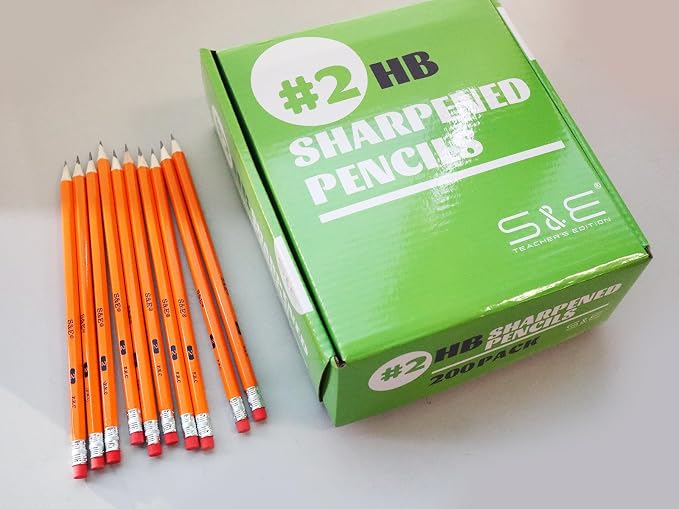 S & E TEACHER'S EDITION #2 Pencils, Pre-sharpened HB Lead Bulk Box – 200 Pack Yellow Woodcase Pencils with Erasers, Ideal for Standardized Tests, Classroom & Home – No. 2 Pencil Back to School