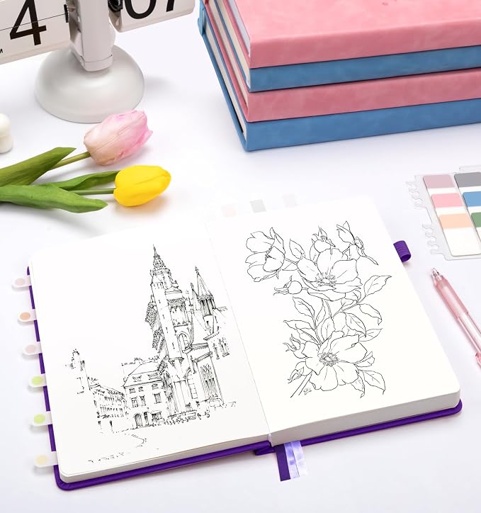 Blank Journal Notebook 365 Pages, A5 Leather Sketch Book for Drawing Women & Men, Hardcover Notebook with 100GSM Thick Paper, Sketchbook for Travel, Work, School, Note Taking