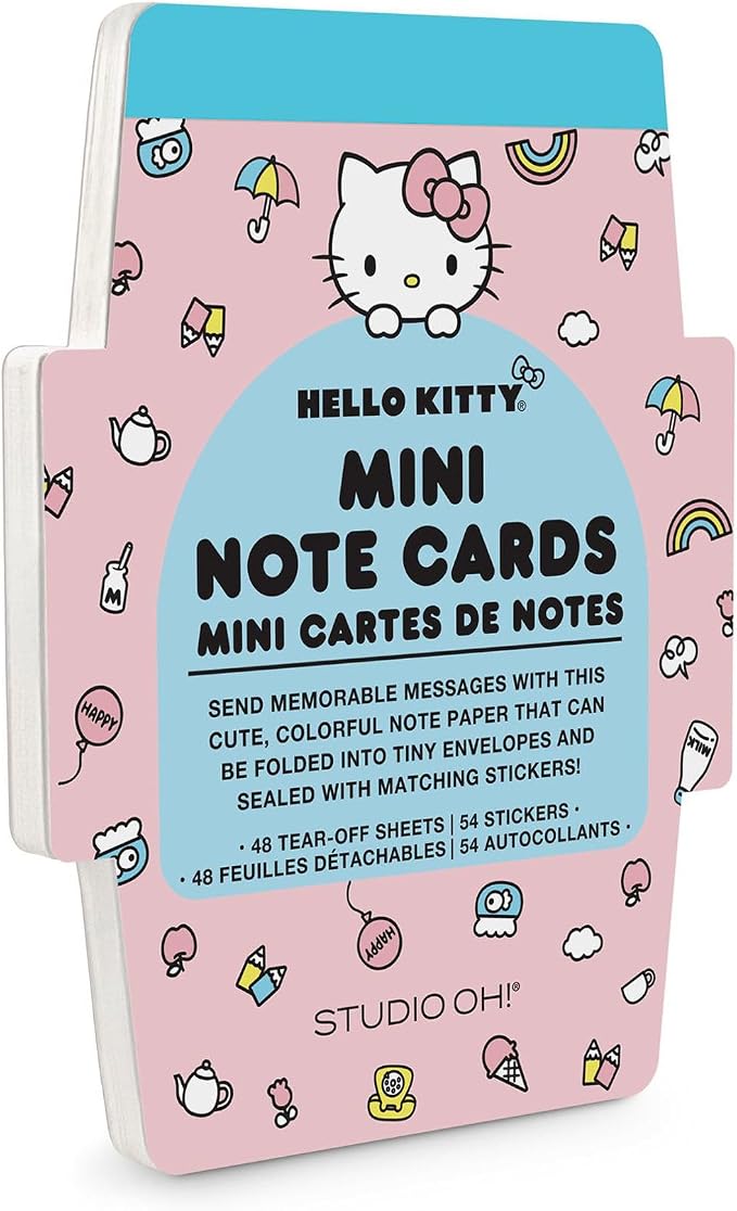 Studio Oh! Blank Mini Note Cards with Sticker Seals, 48 Tear-Off Foldable Memos, Tiny Envelope Notes, 6 Designs, 54 Stickers for All Occasion, Thanks, Party Invitations, Hello Kitty® Classic Pink