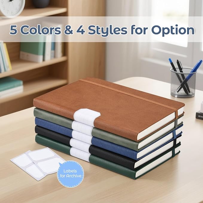 Dotted Journal, Hardcover Leather Dot Grid Notebook Journal for Women Men | No Bleed Thick Paper for Smooth Writing, Lay Flat, A5 Portable Size for Work, School, and Travel, Professional Business Style