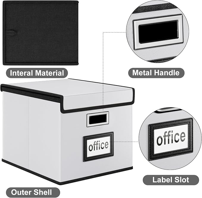Portable Leather File Organizer Boxes with Lids, Office Document Boxes Organizer, Filing Boxes, Decorative Small File Boxes for Hanging Files, File Cabinet for Office/Home - 4 Pack