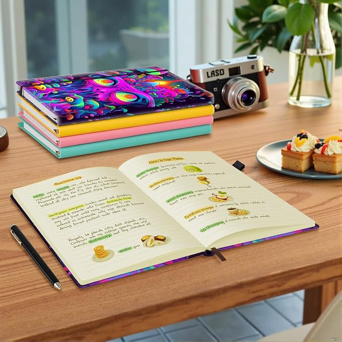 Hardcover Executive Notebooks, A5 PU Leather Lined Journal Notebook, 200 Pages Thick Paper Subject Notebooks for School,Work,Home Writing Business Notebook, Diary Book ， Fantasy Mushrooms
