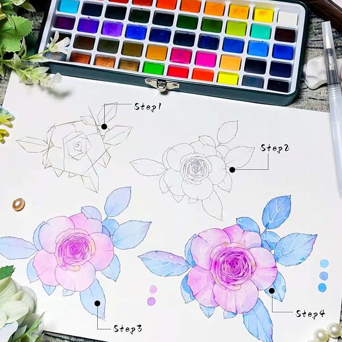 Artecho Watercolor Paint Set 72 Colors, Travel Watercolor Set with Watercolor Papers and Brushes, Ideal for Amateur Hobbyists, Painting Lovers and Artists