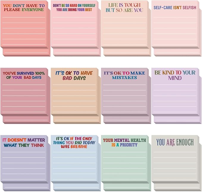 Yinder 24 Pcs Inspirational Sticky Notes, Back to School Supplies, Cute Motivational Sticky Notes Pad Employee Appreciation Gifts Bulk for Teacher Coworker Office 3 x 3'' (Mental Health,Aesthetics)