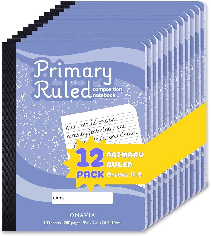 ONAVIA Primary Composition Notebook K-2, Drawing Space, 200 Pages | 100 Sheets, 9.75 x 7.5 in, Draw and Write Primary Composition book, Kindergarten Writing Journal