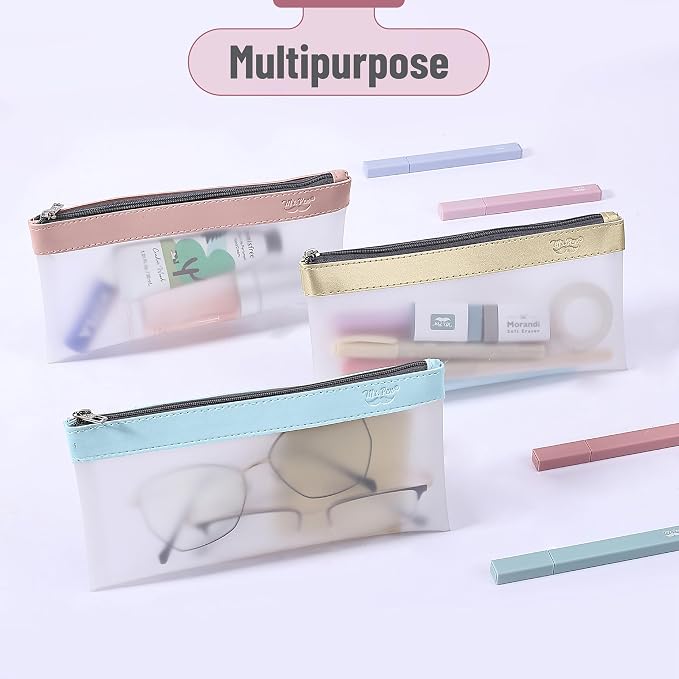 Mr. Pen- Clear Pencil Pouch, 8.50"x4.25", 3 Pack, Durable TPU Material | Medium Water-Resistant Pencil Bags with Smooth Zipper, Multipurpose Clear Pouch for Stationery, School, Office