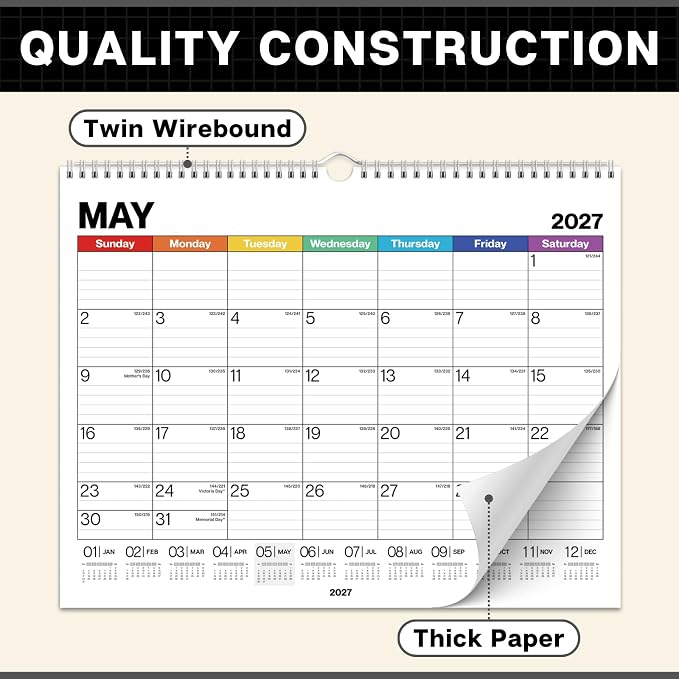 Dunwell Wall Calendar 2026-2027, 15" x 12", Jul. 2026 to Dec. 2027, 18 Months Monthly Planner with Thick Paper, Twin-Wire Binding, Large Hanging Calendar for School, Office Organizing, Easy Read