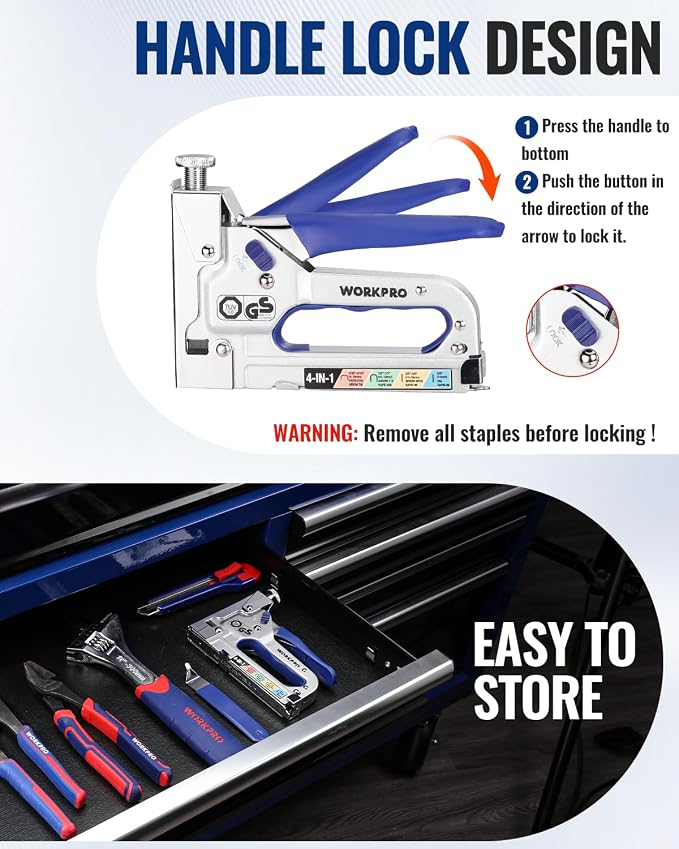 WORKPRO 4-in-1 Staple Gun, Manual Brad Nailer with 2000 Counts Staples | Upholstery Stapler Nail Gun for Fixing Material, Decoration, Carpentry, Furniture, Doors and Windows