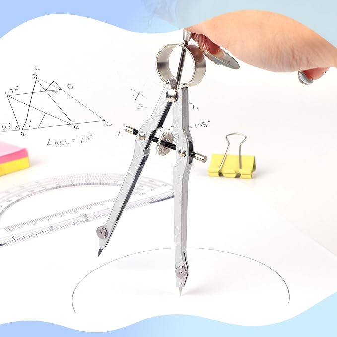 Unjoo Compass and Protractor Set, Math Compass for Geometry (Purple) | Professional Drawing Compass Tool, Metal Compass with Extra Refills, 6 Inch Math Protractors 180 Degree, For School, Office
