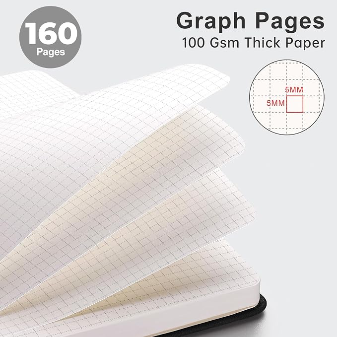 AHGXG Graph Grid Paper Notebook, 192 Pages, A5 Medium Size (5.7'' x 8.3'') | 5 Squares per Inch, Leather Hardcover, 100 GSM Thick Paper, for School, Students, Math, Engineering (Colourful Tree)