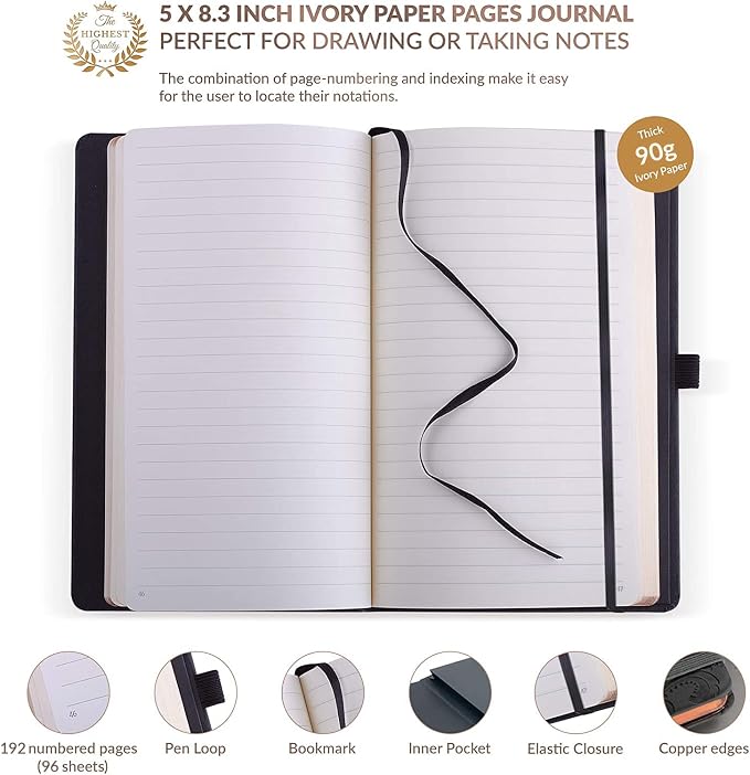 Exclusive Writing Journal for Women and Men - Handmade in Italy with Ivory Paper - Travel Diary Notebook for Daily Notes, Dreams or Planning - Perfect for a Traveler, Writer, Musician(ROSE) (BAROQUE COOPER)