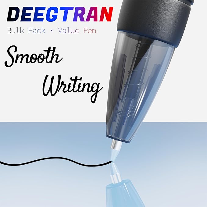 deegtran Pens Bulk, 30 Pack No Bleed Black Ink Click Pens with Soft Grip, Wholesale Retractable Ballpoint Pens for Office School, Medium Point Smooth 1.0MM