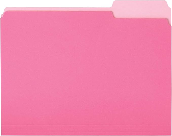 Amazon Basics File Folders for Organization, Letter Size, 1/3 Cut Tab, Pink, 36-Pack