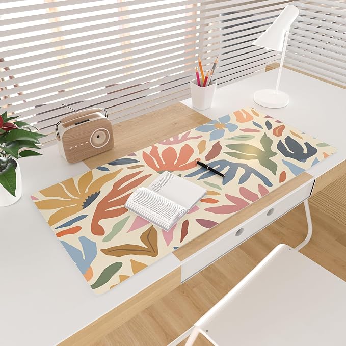 Colorful Star Abstract Floral PU Leather Large Mouse Pad, 31.5" x 15.7" | Waterproof Non-Slip Computer Gaming Desk Mat, XXL PC Laptop Protector Pads, Desk Writing Pads for Office Home
