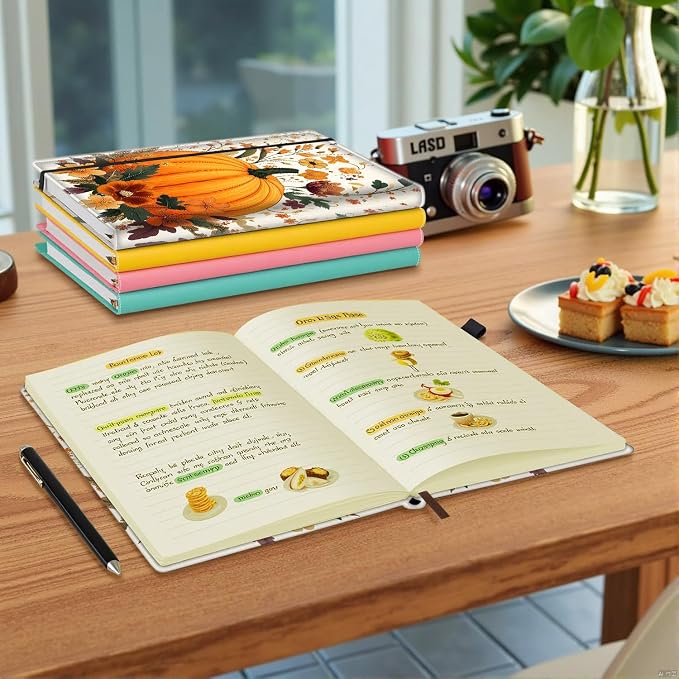 Hardcover Executive Notebooks, A5 PU Leather Lined Journal Notebook, 200 Pages Thick Paper Subject Notebooks for School,Work,Home Writing Business Notebook, Diary Book ，Pumpkin