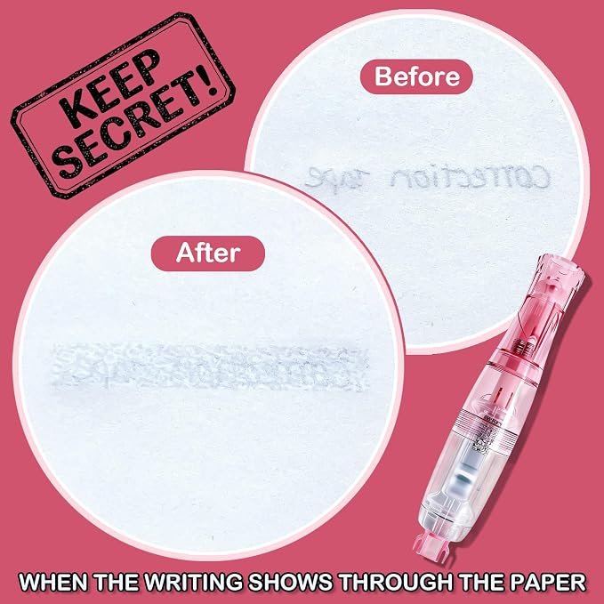 Refillable Correction Tape Pen, Privacy Tape Design, 6M | 3PCS with 3 Refills, Retractable Design, Prevents Show-Through on Double-Sided Documents, School Supplies, Office Supplies