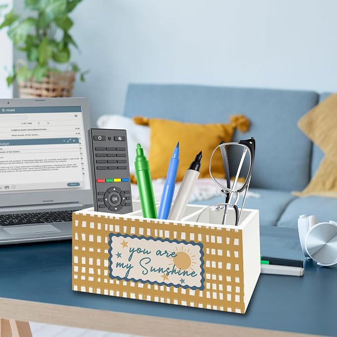 Boho Kids Inspirational Pen Pencil Holder Organizer for Desk, You Are My Sunshine Nursery Wooden Box Signs Decorations for Kids Boys Girls Room Bedroom Classroom Desk Tabletop
