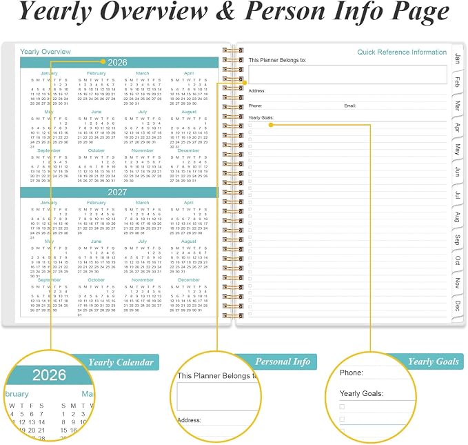 2026 Planner - Weekly Monthly Planner 2026 from January 2026 to December 2026 with 12 Monthly Tabs, Flexible Cover, Inner Pocket, 8.5" x 11", Rose Floral