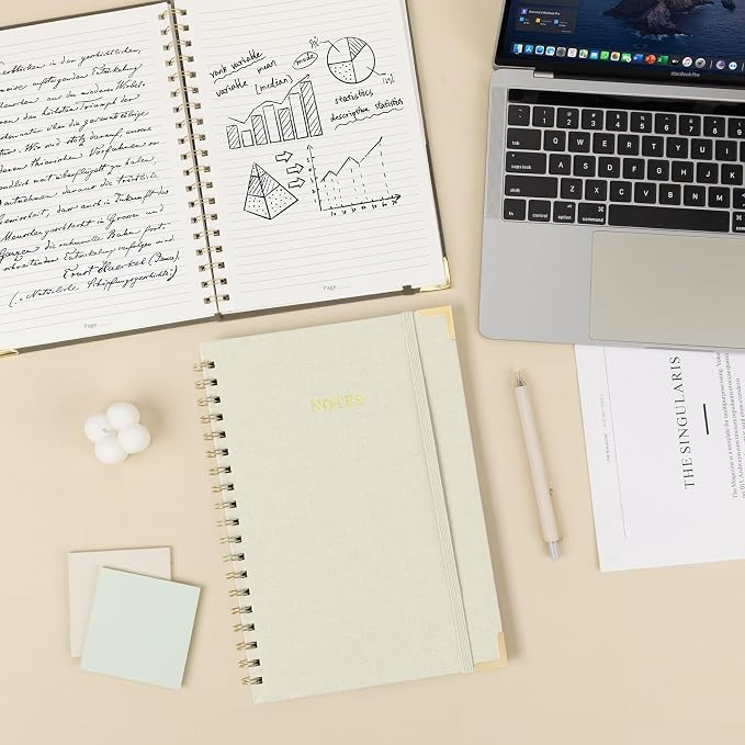 B5 Spiral Notebook Journal, (6.9×9.8'' ) 100 Pages 50 Sheets Linen Hardcover College Ruled Journaling For Work & Note Taking Thick Spiral Journal For Writing Daily Journal For Women & Men -White