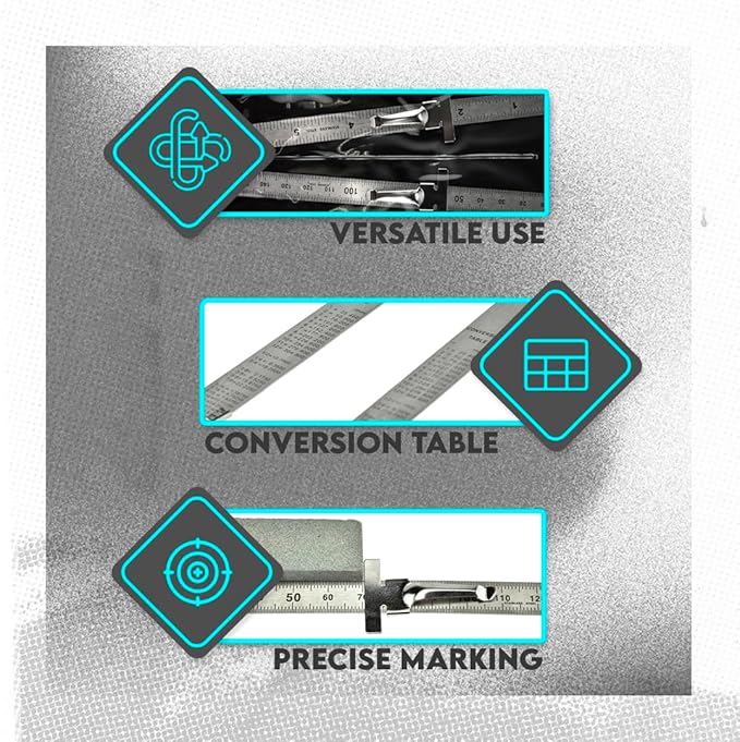 SE Stainless Steel SAE Metric Ruler Set - Stainless Steel Precision Ruler Measuring Tool - Detachable Clips - Set of 2 Pcs - 925PSR-2