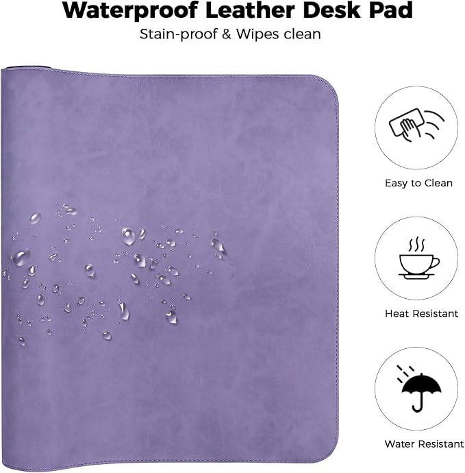 CHEERYGOO Leather Desk Pad Protector, Mouse Pad, Office Desk Mat, Non-Slip PU Leather Desk Blotter, Laptop Desk Pad, Waterproof Desk Writing Pad for Office and Home 36"x17" XL Purple