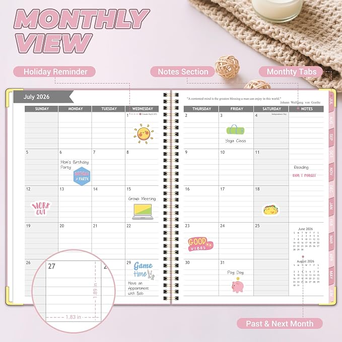 Academic Planner 2026-2027, 8.5" x 11", Hardcover Weekly Planner, Pink | Calendar Planner July 2026 - June 2027, Agenda Book with Tabs, Inner Pocket and Sticker for Office & School, A4