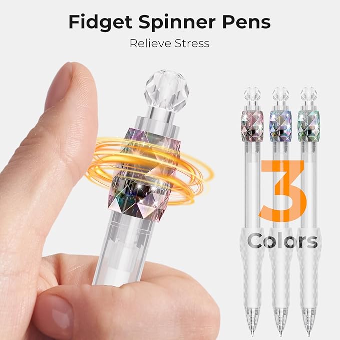 8 Pack Gel Pens - 0.5mm Fidget Rotating Black Ink, No Smudge | Fine Point Smooth Writing - Soft Grip, Quick-dry Gel Pens for Journaling, Cute School & Office Supplies, Gift for Women Men