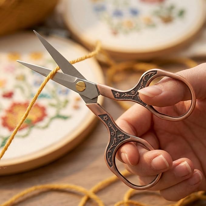 Crochet Scissors and Cross Stitch Scissors with Cover, 5 Inch Sharp Small Scissors for Crafting & Embroidery, Vintage Stainless Steel Needlework Snips for Lace Wigs, Decorative Metal Crafting Tool