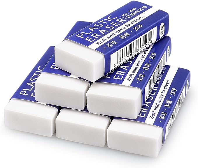 Tamaki Erasers, Large, White, 12 Pack | Erasers for School Office, Art Eraser for Drawing