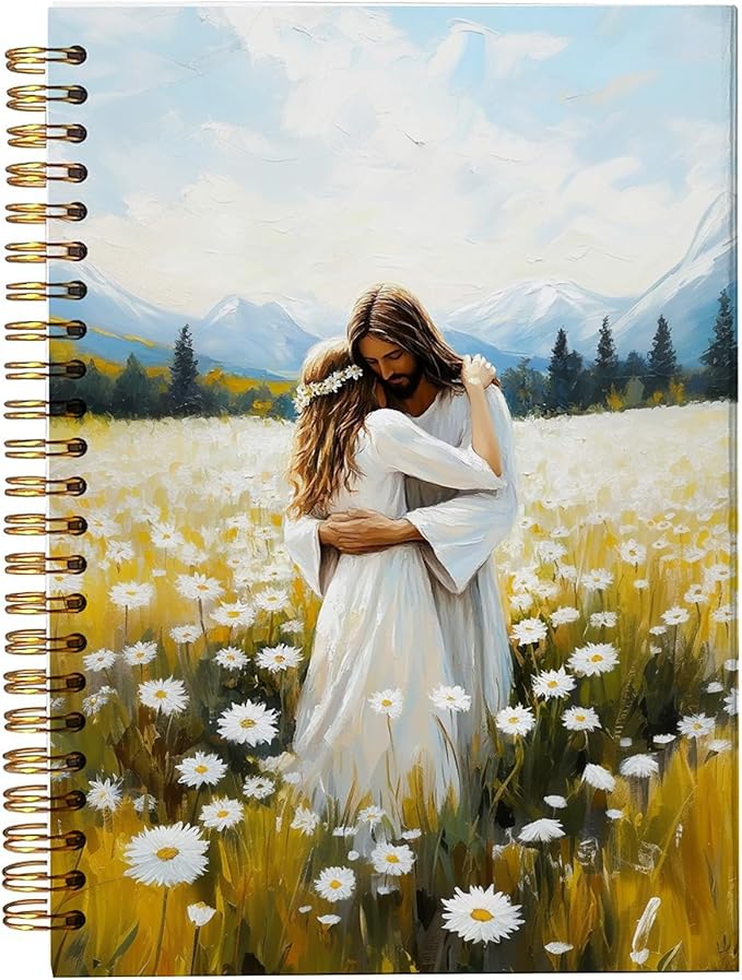 Daisy Floral Christian Jesus Spiral Notebook, Jesus Hugs Women Religious Journal, Prayer Journal for Woman, Christian Gifts for Women, Bible Notebooks for Note Taking, 5.5x8.3 Inch