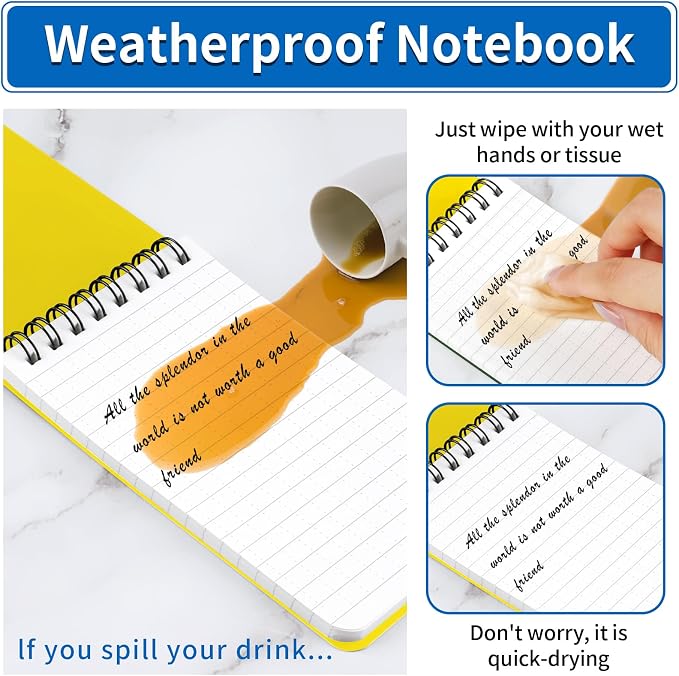 COIDEA 3 Pack Waterproof Notebook, 3 x 5 Pocket Notepad, All Weather Small Pocket Notebook Paper, Mini Spiral Notepad Police Notepad 100 Lined Pages for Outdoor Office