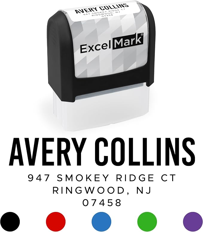 ExcelMark Address Stamp - Custom Return Address Stamp with Elegant Designs, Vibrant Colors & Patterns – Perfect for Mail, Invitations & Gifts (Black, Urban Bold)