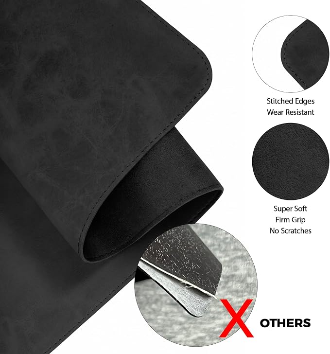 CHEERYGOO Leather Desk Pad Protector, Mouse Pad, Office Desk Mat, Non-Slip PU Leather Desk Blotter, Laptop Desk Pad, Waterproof Desk Writing Pad for Office and Home 36"x17" XL Black