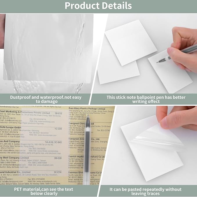 150 Sheets Clear Sticky Note Pads, 3 Sizes Transparent Sticky Notes Pads Set Waterproof Self-Adhesive Translucent Memo Tabs, Books Annotating Message Reminder for School, Office