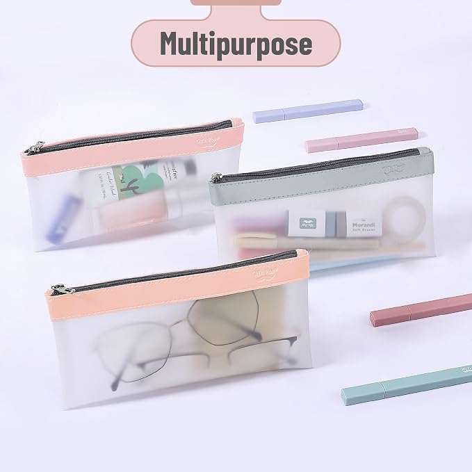 Mr. Pen- Clear Pencil Pouch, 8.50"x4.25", 3 Pack, Durable TPU Material | Medium Water-Resistant Pencil Bags with Smooth Zipper, Multipurpose Clear Pouch for Stationery, School, Office
