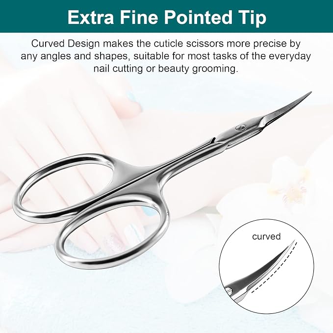CGBE Cuticle Scissors, Extra Fine Curved Eyebrow Scissors, Silvery | Stainless Steel, Round Handle, Precise Pointed Tip, Hangnail And Dry Skin Trimming, Russian Manicure Care