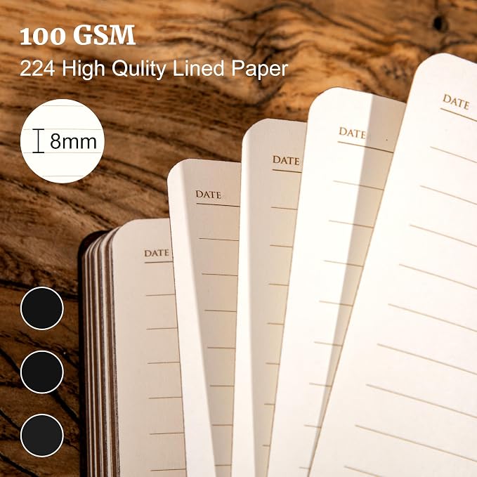 CAGIE 3 Pack Small Notebook for Men Soft Cover Pocket Notebook Leather Journals for Writing, 672 Lined Pages Mini Notebooks for Work 3x5, A6 Little Notebook, Black