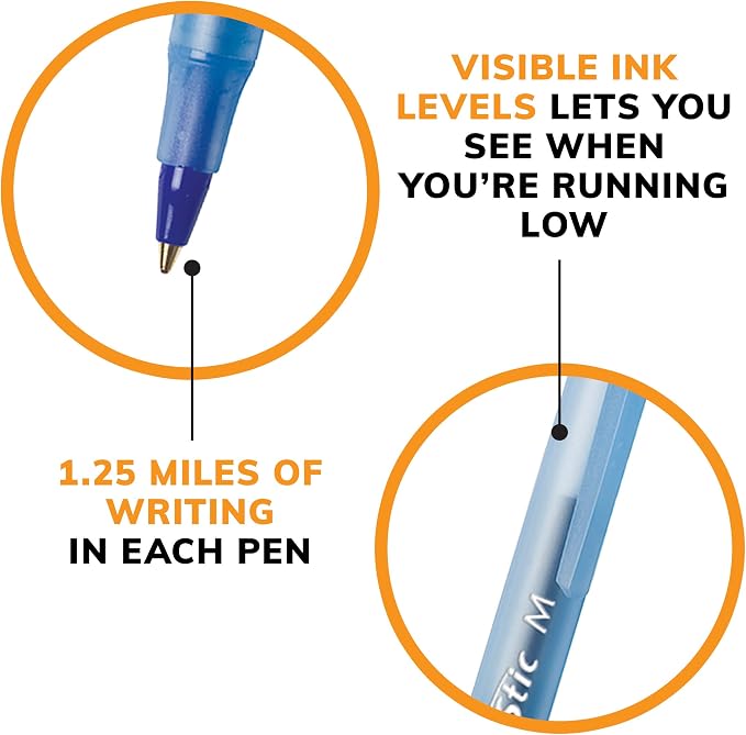 BIC Round Stic Xtra Life Ballpoint Pen, Medium Point (1.0mm), Blue, Flexible Round Barrel For Writing Comfort (Pack of 9, 540 Count Total)