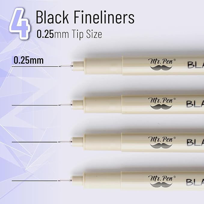 Mr. Pen- 0.25mm Micro Fine Point Pens, 4 Pack, Black Ink, Ultra Fine Point | Waterproof, Acid-Free, No-Smear Quick-Dry Fineliner Pens for Drawing, Sketching, Journaling, Outlines & Everyday Writing