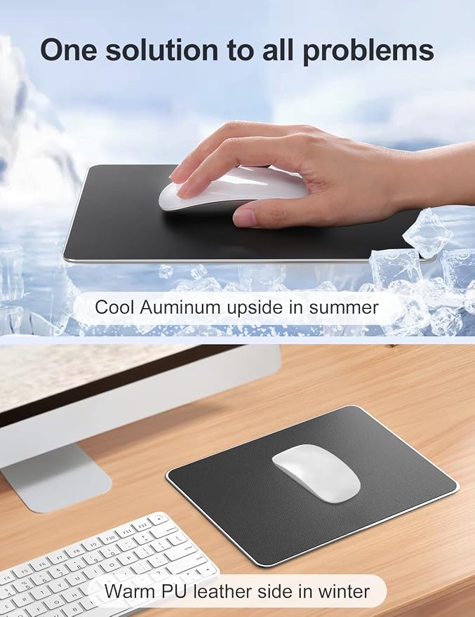 Vaydeer Hard Metal Aluminum Mouse Pad Clear Modern Smooth Magic Ultra Thin Double Side Design Mouse Mat Waterproof Fast and Accurate Control Compatible for Gaming and Office, Black, 11.81X9.45 Inch