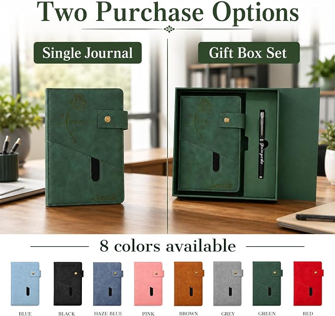 Personalized Leather Journal Gift Set with Gift Box, Custom A5 Notebook & Pen Set, Leather Bound Writing Diary for Men Women, Travel Work School Gifts
